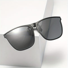 Men's Square Frame Polarized Clip-On Sunglasses with Specialty Case