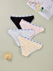 4 Pack Plus Size Casual Underwear Set Women's Plus Striped Letter Trim Underwear