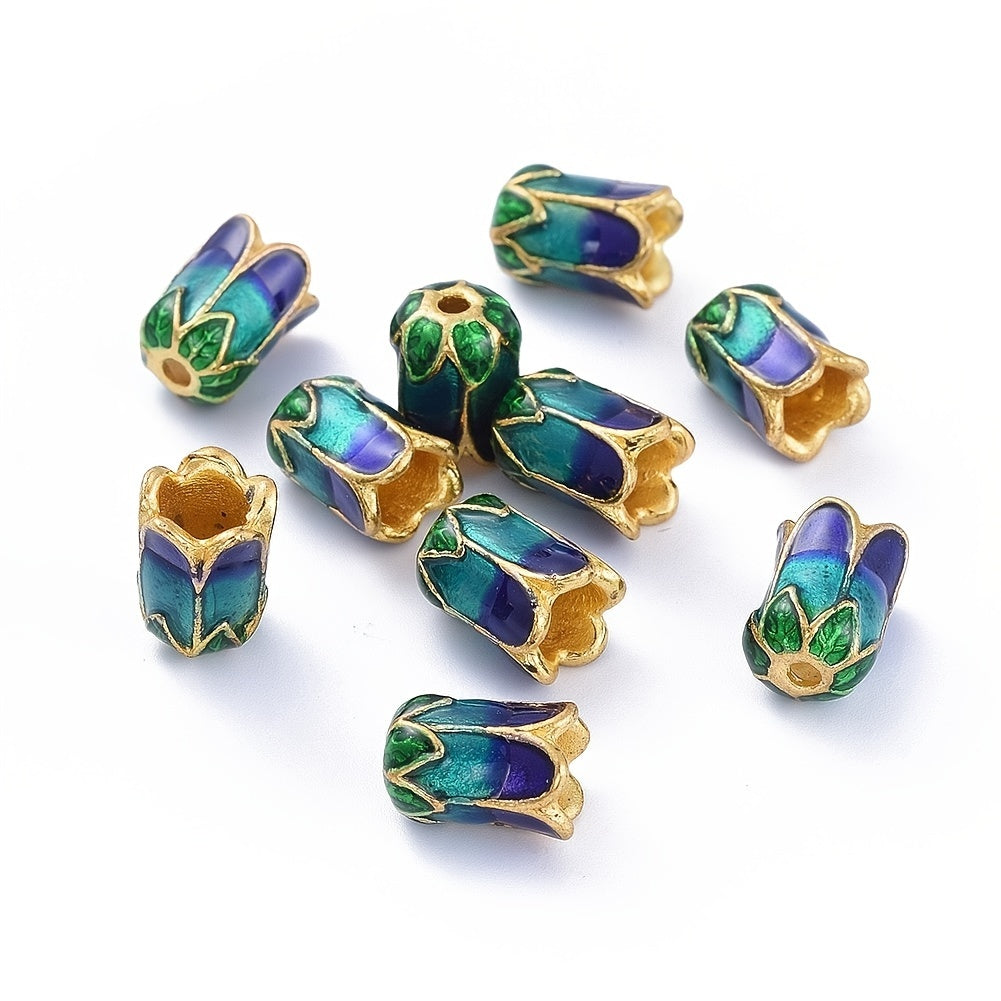 10pcs 5 Petal Alloy Bead Caps Enamel Golden Silver Plated Mixed