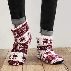 Men's Christmas Slipper Socks Elk Snowflake Pattern Fleece Thermal House Shoes