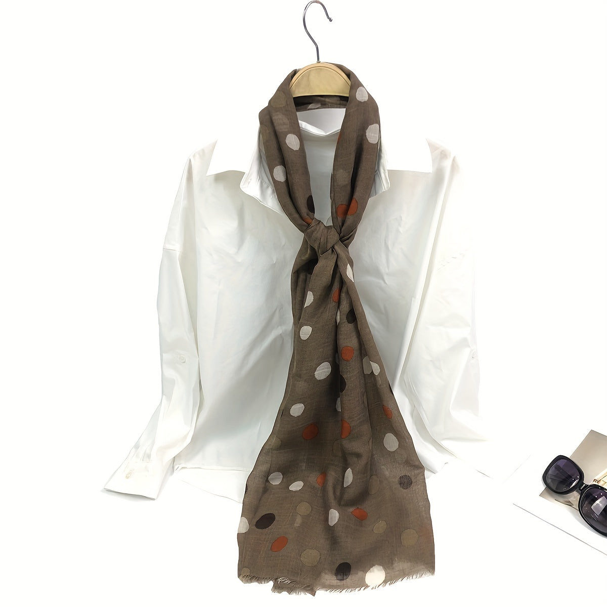 Polka Dot Print Scarf Warm Shawl Women Frayed Edge Head Wrap