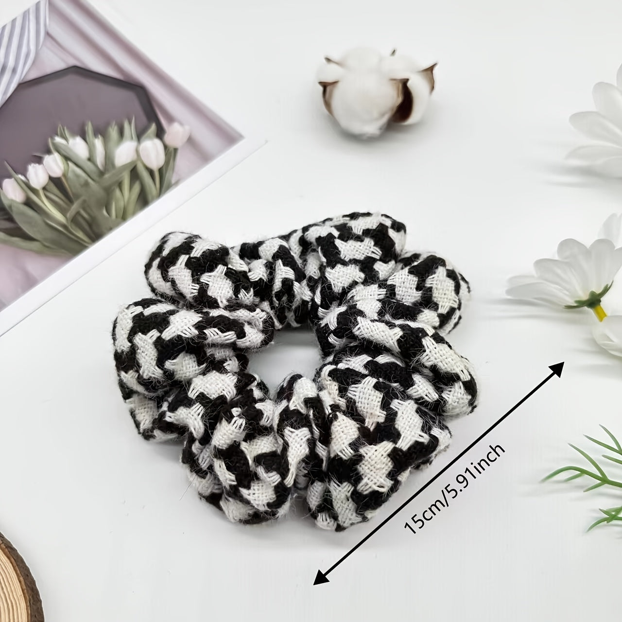 Knit Plaid Hair Scrunchies Ponytail Holders