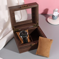 Wood Grain PU Watch Case Display With Lock