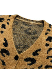  Leopard Pattern Long Sleeve Button Up Cardigan