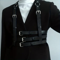 Men's PU Leather Suspender Harness Belt for Suit Shirt