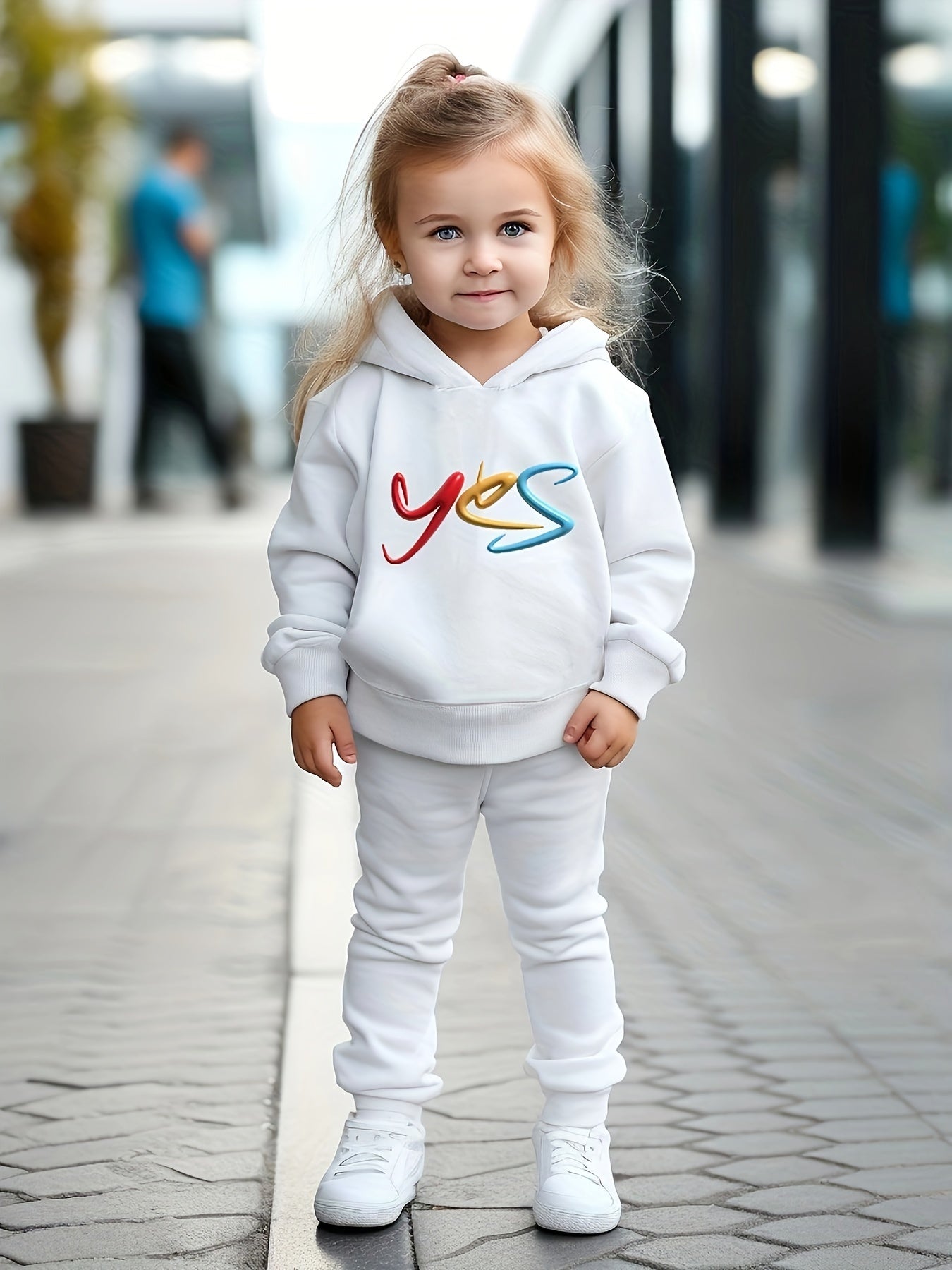 Girls Alphabets Pattern Hooded Sweatshirt Solid Sweatpants Set Kids Clothes