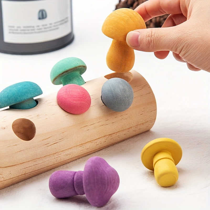 Wooden Mushroom Building Block Set for Halloween, Thanksgiving, Christmas