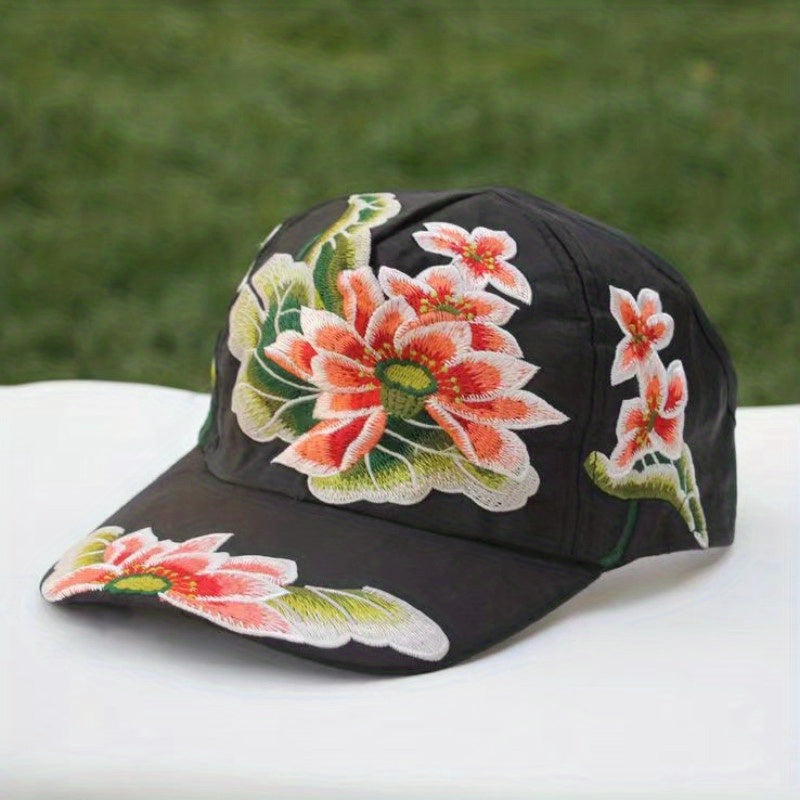 Lotus Embroidery Boho Baseball Cap Cotton Sun Hat