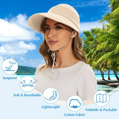 Womens 2 In 1 Zip Off Visor Ponytail Sun Hat UV Protection Sports Cap