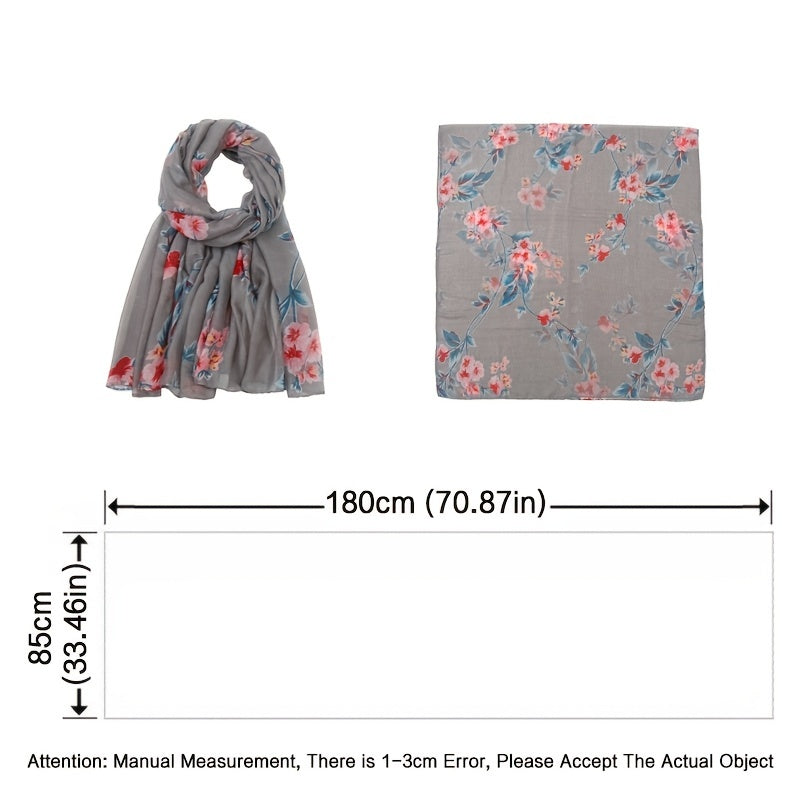 Printed Plants Floral Shawl Warm Yarn Scarf Head Wrap Sun Protection Beach