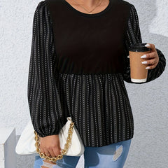  Blouse Women's Plus Colorblock Dot & Stripe Print Lantern Sleeve