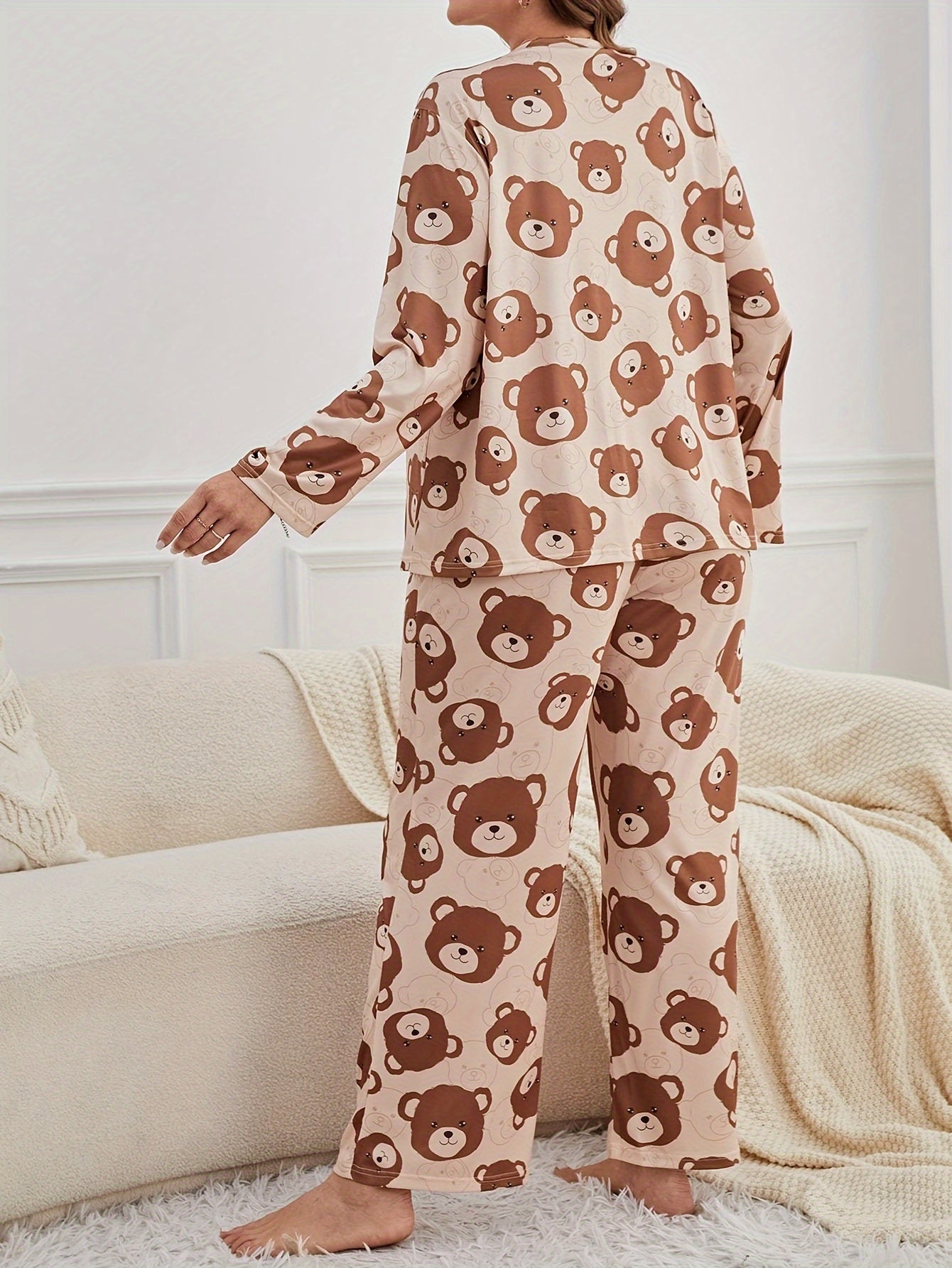 Bear Print Long Sleeve Pajama Set
