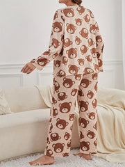  Bear Print Long Sleeve Pajama Set