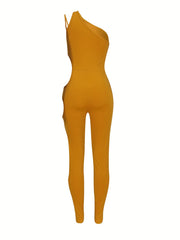 One Shoulder Cut Out Jumpsuit Sexy Sleeveless Jumpsuit