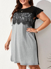  Colorblock Lace Cap Sleeve Tee Dress