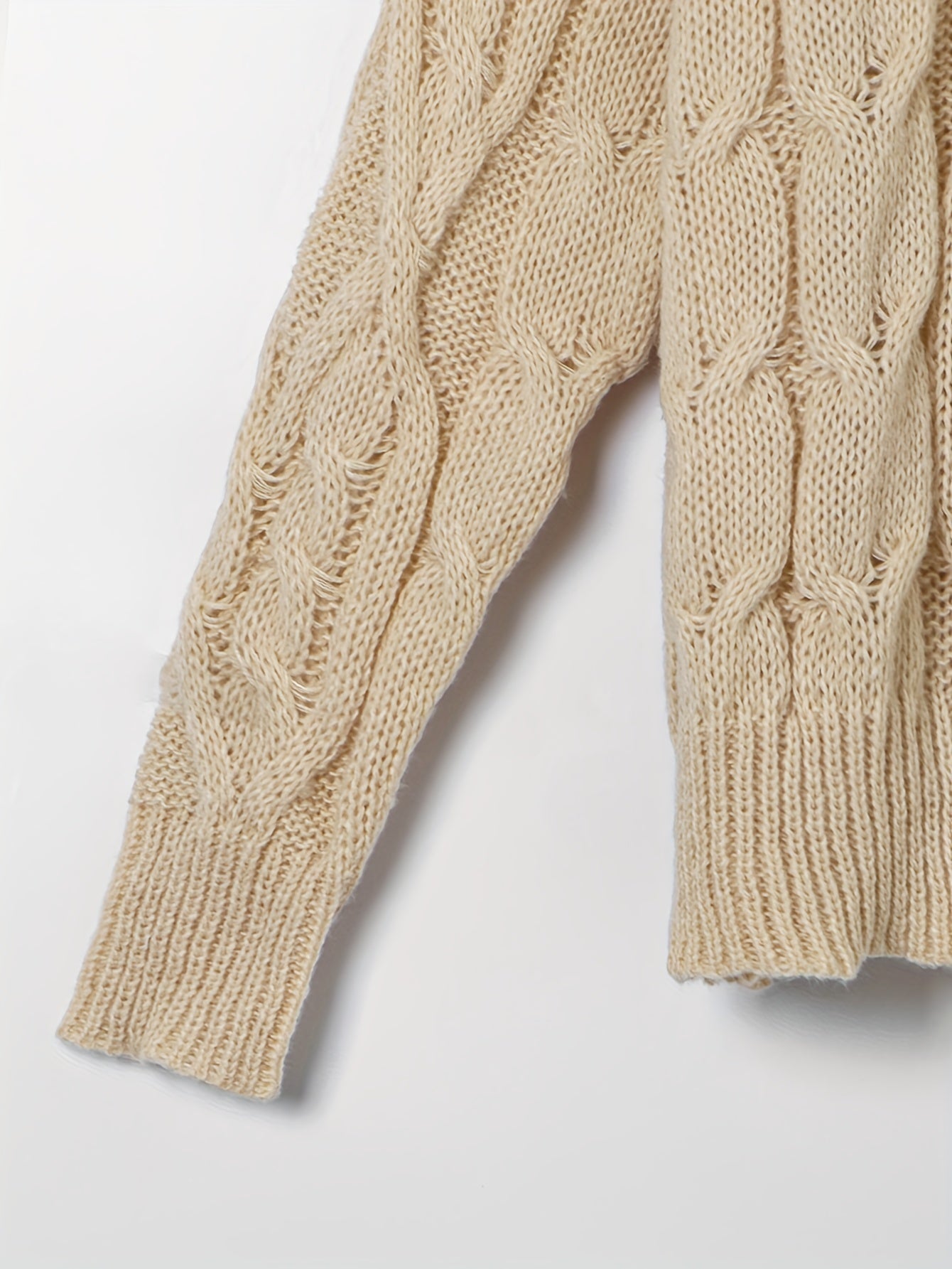  Solid Cable Long Sleeve Sweater