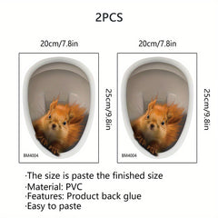 3D Squirrel Toilet Lid Decal Self Adhesive Wall Sticker Bathroom Decor