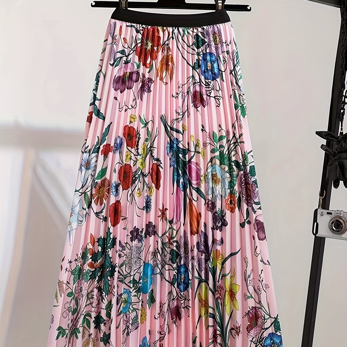  Women's Floral Print Pleated Midi Skirt