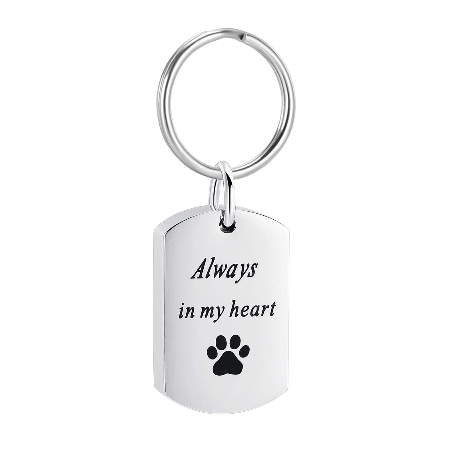 Always In My Heart Cremation Key Chain-Dog Paw Print Ash Urn