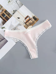 5pcs Lace Trim Ribbed Low Waist Panties Women's Lingerie