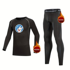 Kids Compression Fleece Sets Crew Neck Pullover Elastic Waist Matching Pants
