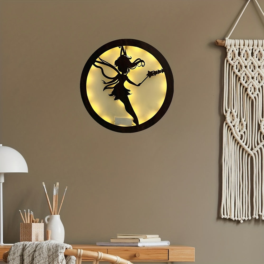 LED Light Carving Fairy Tale Shape Retro Wooden Hanging Sign