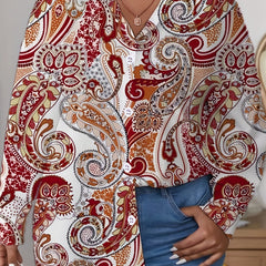  Paisley Print Button Up Long Sleeve Blouse