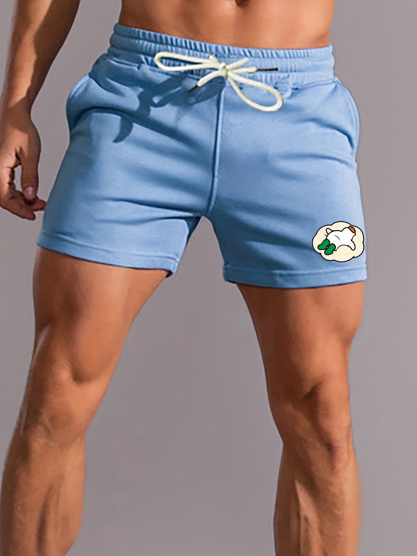 Cartoon Goose Pattern Comfy Shorts Men's Casual Drawstring Shorts