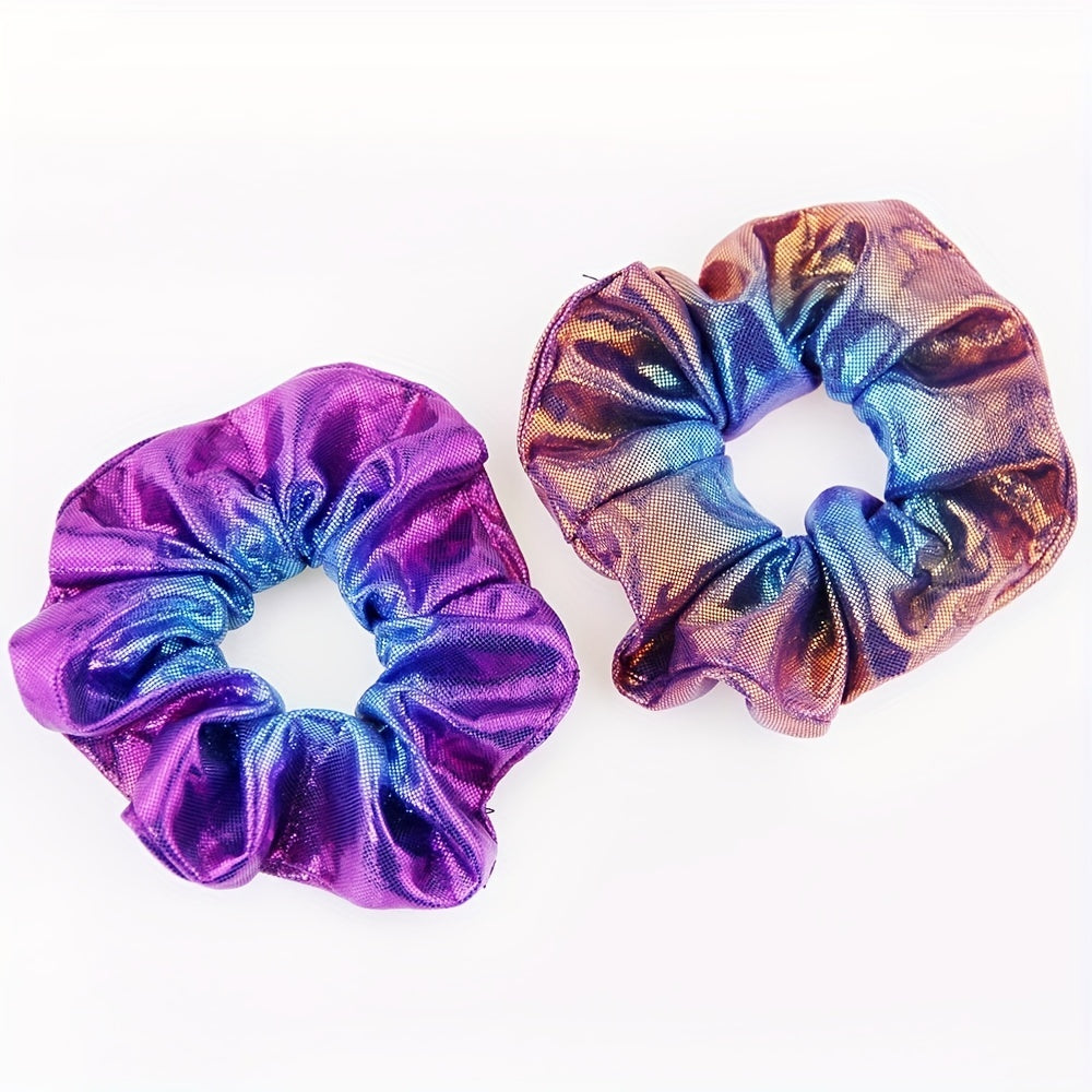 8pcs Y2K Laser Scrunchies Gradient Hair Rope Holographic Hair Ring