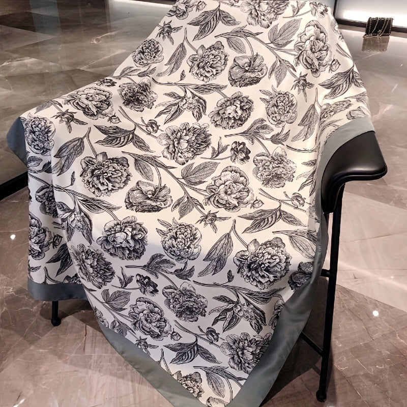 Vintage Peony Print Long Scarf Classic Large Shawl Oversized