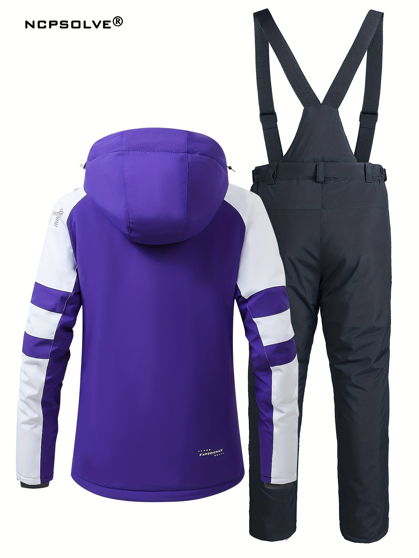 Snowflake & Letter Print Ski Set Hooded Jacket & Suspender Trouser