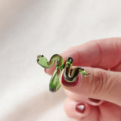Green Snake Shaped Glass Ring Handcrafted Artistic Accessory Birthstone Jewelry
