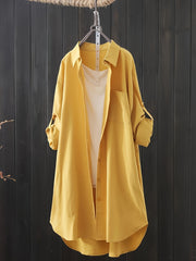 Plus Size Solid Button Up Roll Up Sleeve Blouse