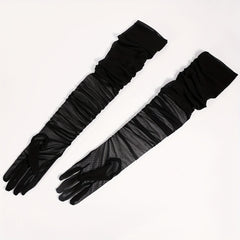 Evening Party Gloves Stretch Polyester Spandex Mesh Gloves with Transparent Lace