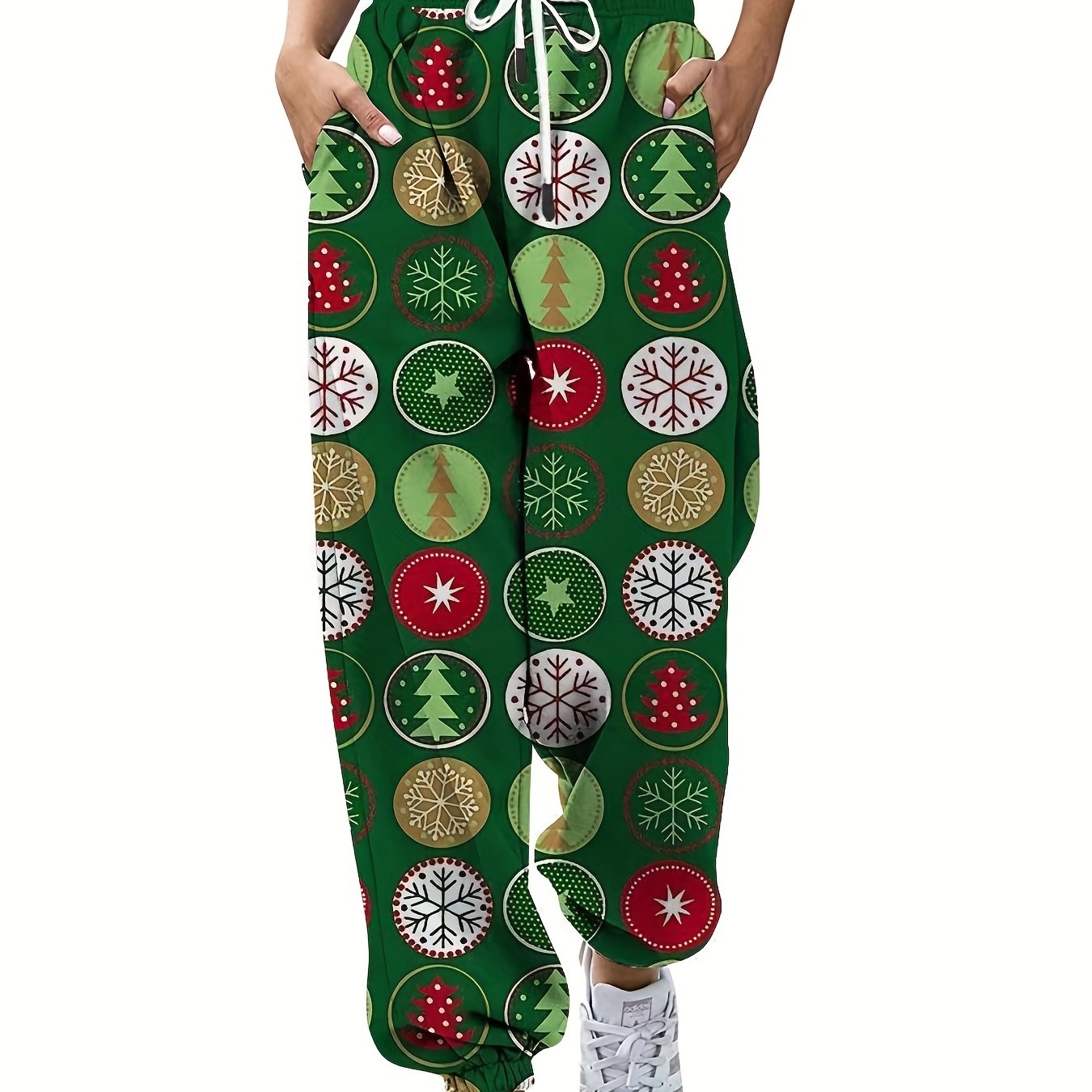 Women's Plus Christmas Tree & Snowflake Print Jogger Trousers