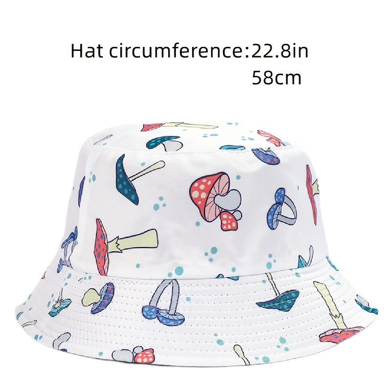 Mushroom Print Bucket Hat Lightweight Sunshade Cap Women