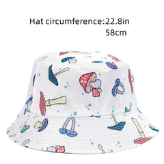 Mushroom Print Bucket Hat Lightweight Sunshade Cap Women