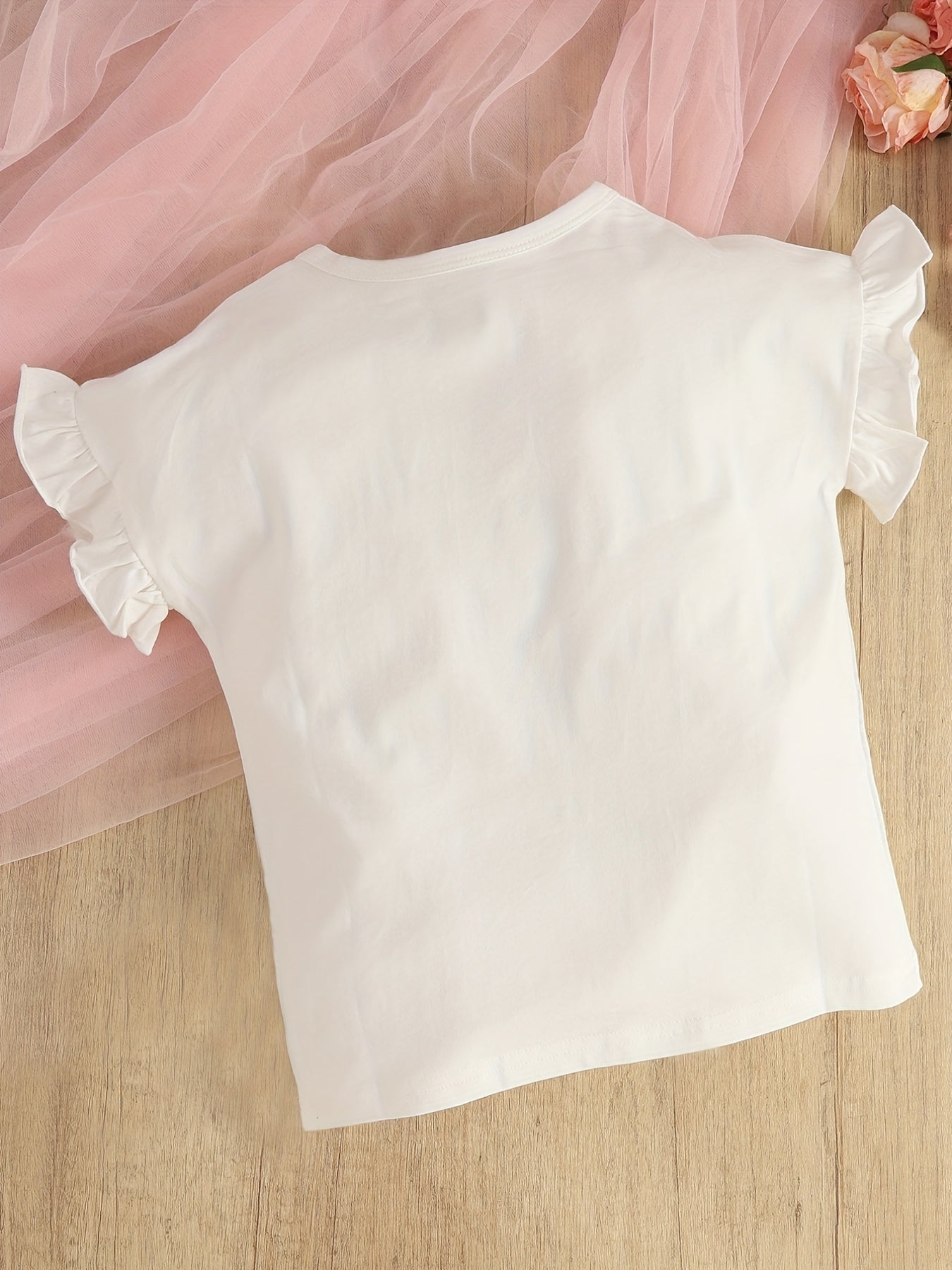 Baby Girls Letter Print Ruffle Trim T-shirt for Summer