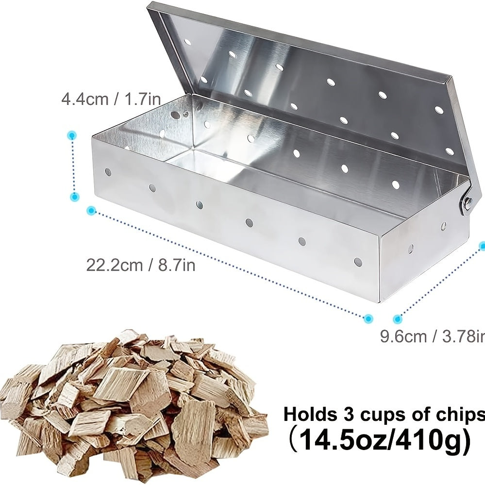 Stainless Steel BBQ Smoker Box & Basting Brush for Grilling, Wood Chips Box