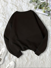 Round Neck Pullover Sweatshirt Fleece Lined Loose Hoodie Women