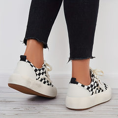 Women's Plaid Pattern Skate Shoes Lace Up Platform Sneakers