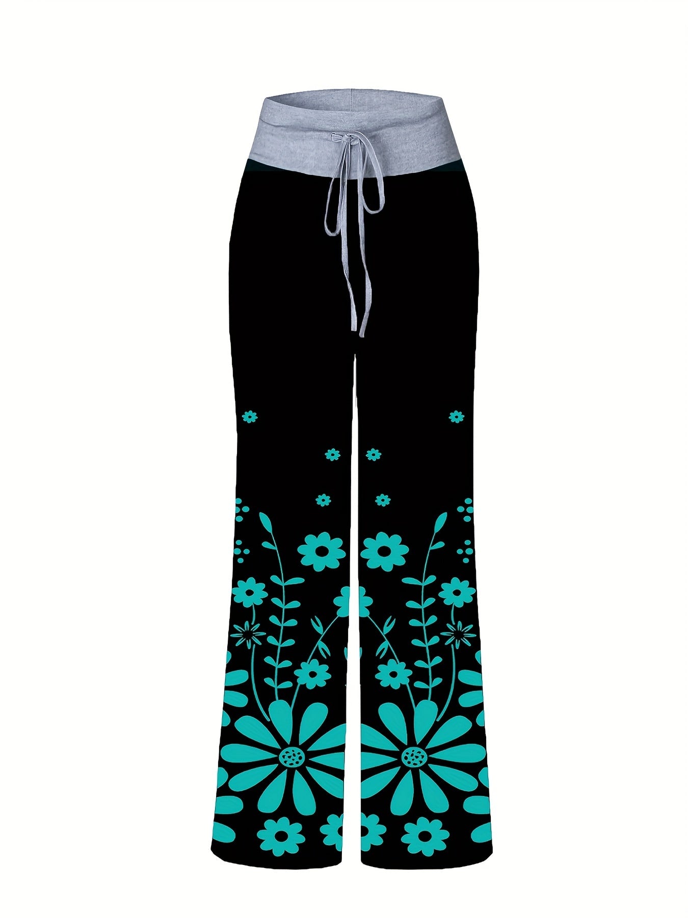 Women's Plus Floral Print High Rise Drawstring Loose Pants