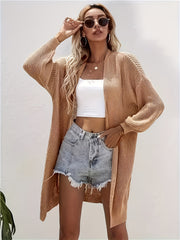  Solid Lantern Sleeve Open Front Cardigan