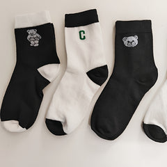 5 Pairs Cartoon & Letter Print Socks Mid Tube Women's Stockings