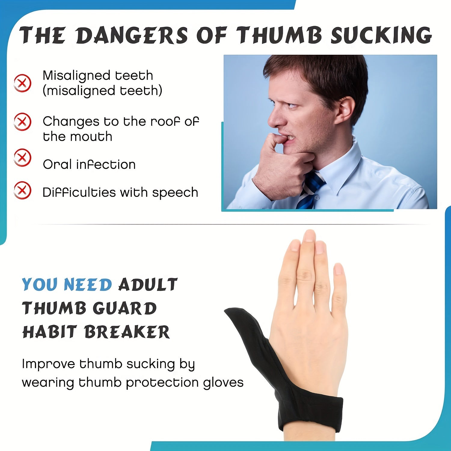 2pcs Thumb Cover Gloves for Adults to Stop Thumb Sucking