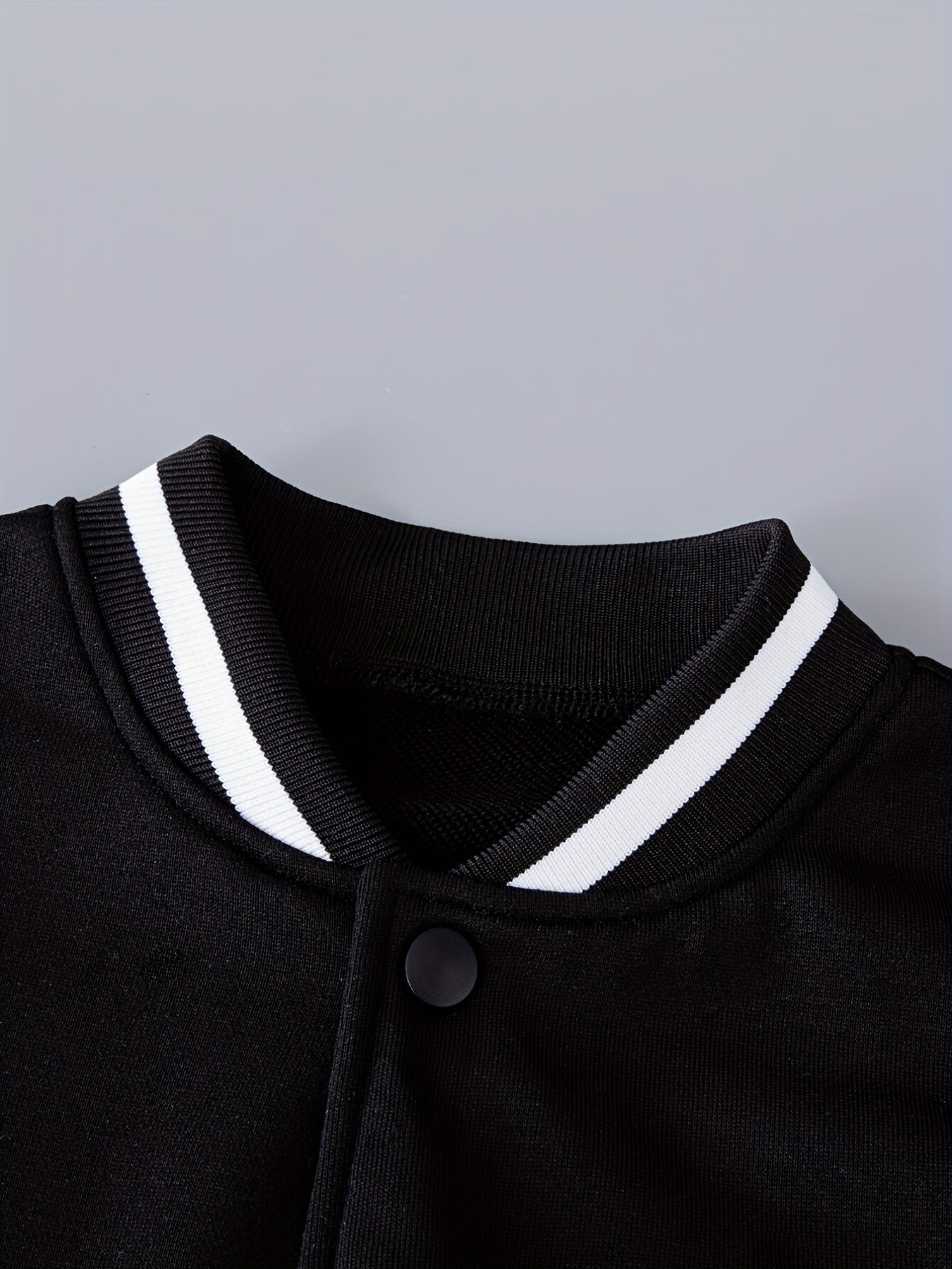 Letter Patched Kid's Baseball Jacket Button Front Long Sleeve Top
