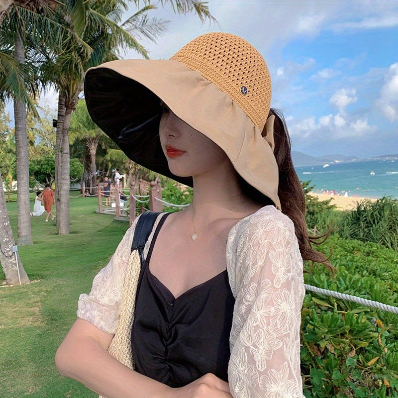 Oversized Brim Ponytail Visor Hat Bowknot Bucket Hat