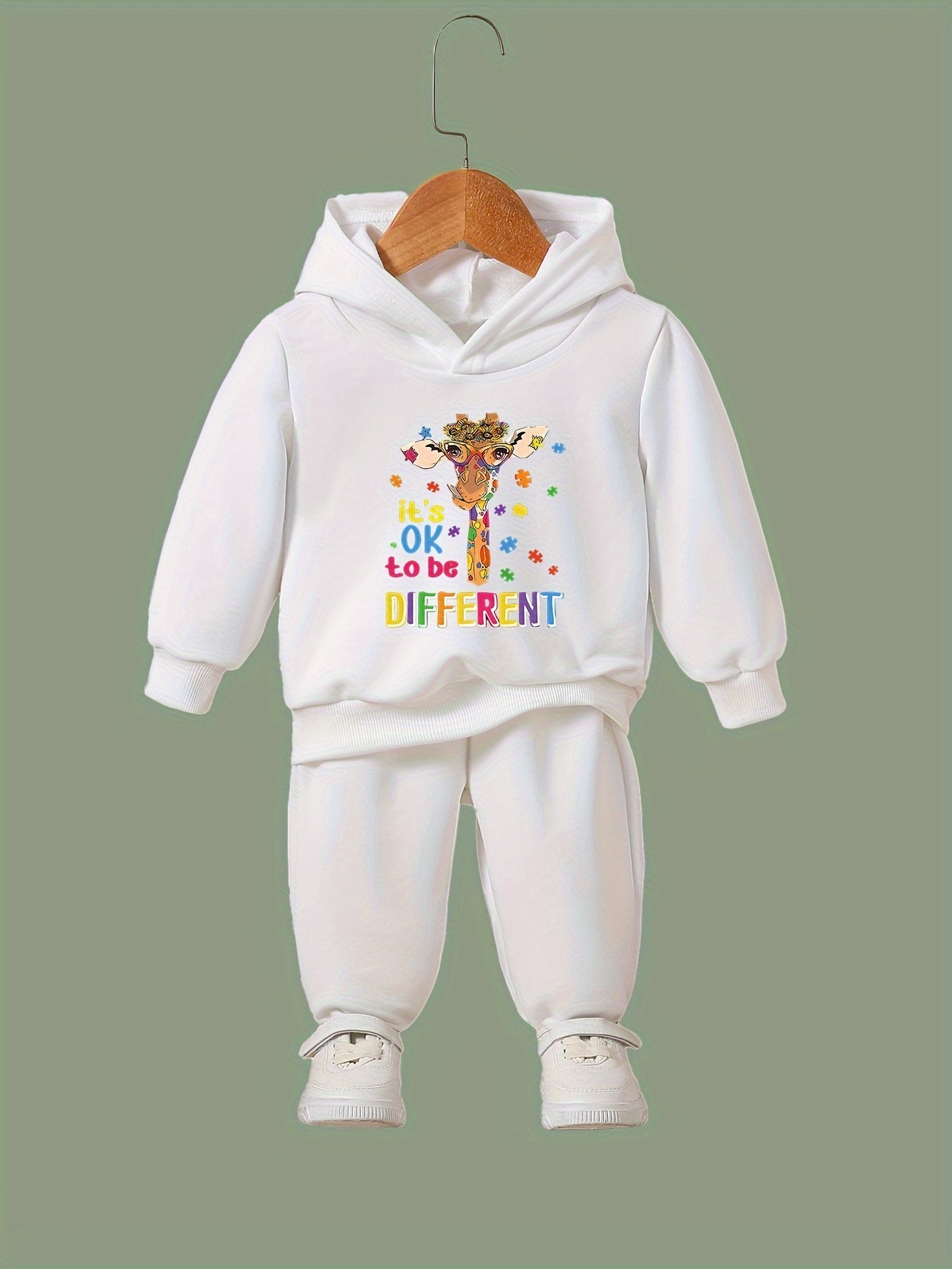 Giraffe Print Hoodie & Pants Set for Girls, Sporty Outfit