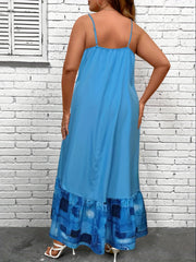 Plus Size Colorblock Denim Print Maxi Cami Dress