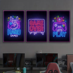 3pcs Abstract Game Controller & English Letter Canvas Prints